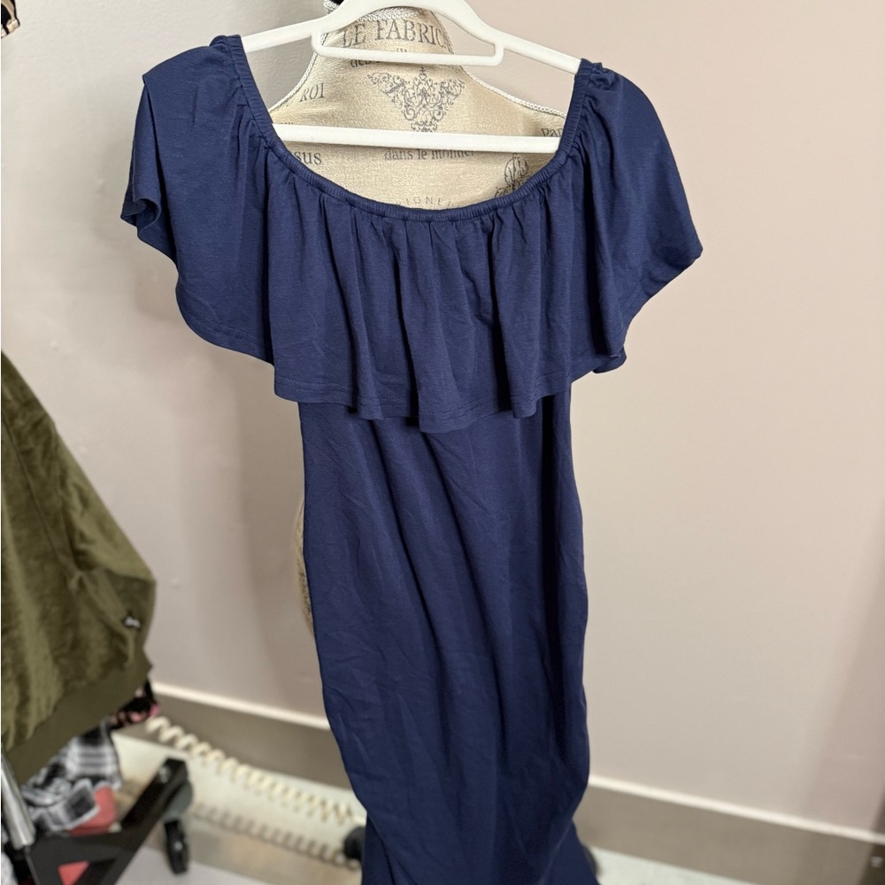 Chic Off-Shoulder Navy Maxi Dress Maternity